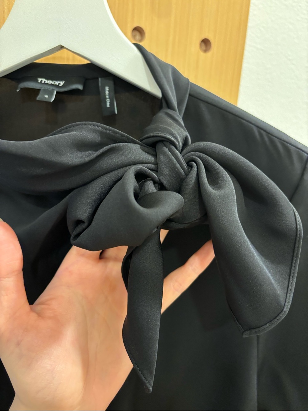 Theory Black Tie-Neck Blouse
